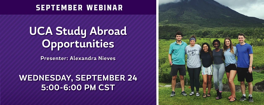 Logo for September Webinar: UCA Study Abroad Opportunities