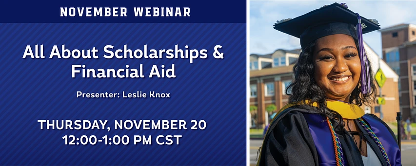 Logo for Scholarships and Financial Aid Webinar